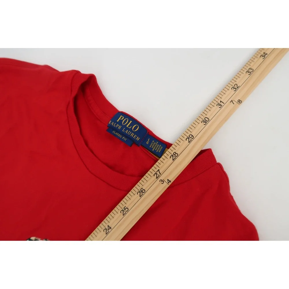 Polo Ralph Lauren T-Shirt Mens Large Red Polo Bear Winter Graphic Classic Fit